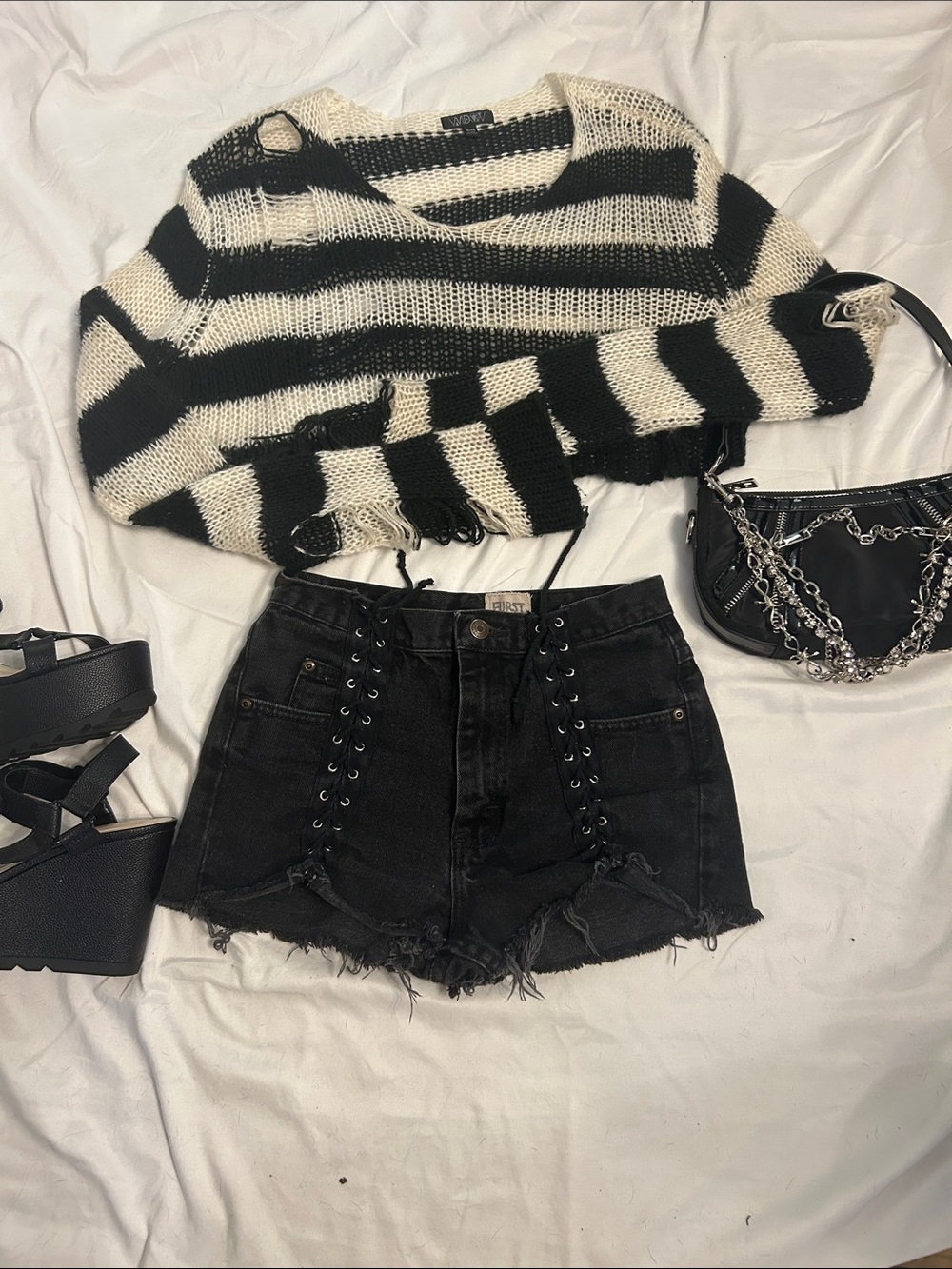LF Furst Of A Kind High-Waist Black Lace-Up Women's Denim Shorts